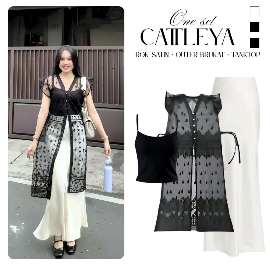 Catleya One Set Wanita ( Outer Brokat, Rok Duyung, Tanktop) Setelan Outfit Kondangan Simpel Kekinian