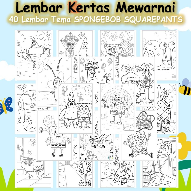 

Kertas Gambar Mewarnai 40 Lembar - Lembar Mewarnai Anak Tema KARTUN SPONGEBOB SQUAREPANTS - Coloring Pages A4 A5 80 GSM
