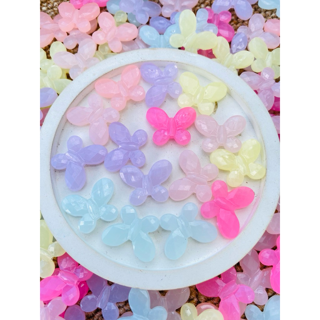 Manik Kupu Kupu Pastel Resin Akrilik Bening Bahan DIY Gelang Kalung Anting Jepit Rambut 20gr
