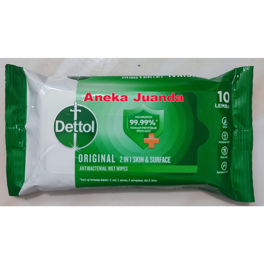 Dettol antibacterial wet wipes tissue tisu basah antibakteri isi 10 lembar