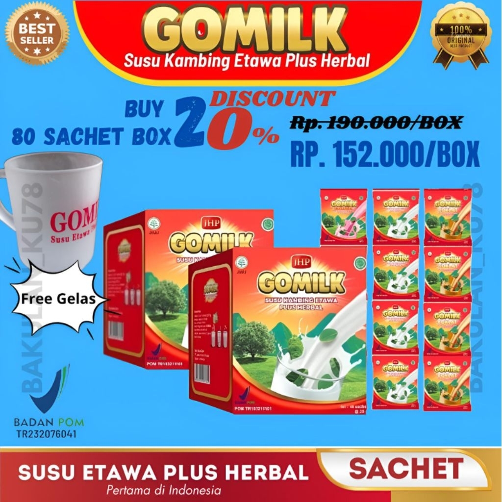 

[HADIAH GELAS] PAKET RES 2 BOX GOMILK SACHET/ SUSU KAMBING ETAWA PLUS HERBAL