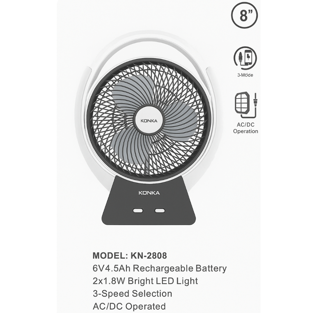 Kipas Angin Meja Portable KONKA 8 Inch Rechargeable Abu Abu Murah Meriah Pengiriman Cepat