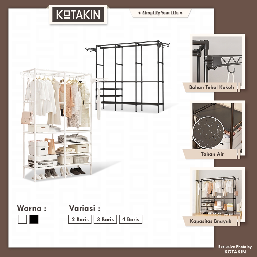 KOTAKIN Lemari Pakaian Portable Rak Gantungan Baju Stand Hanger Susun Serbaguna Bongkar Pasang