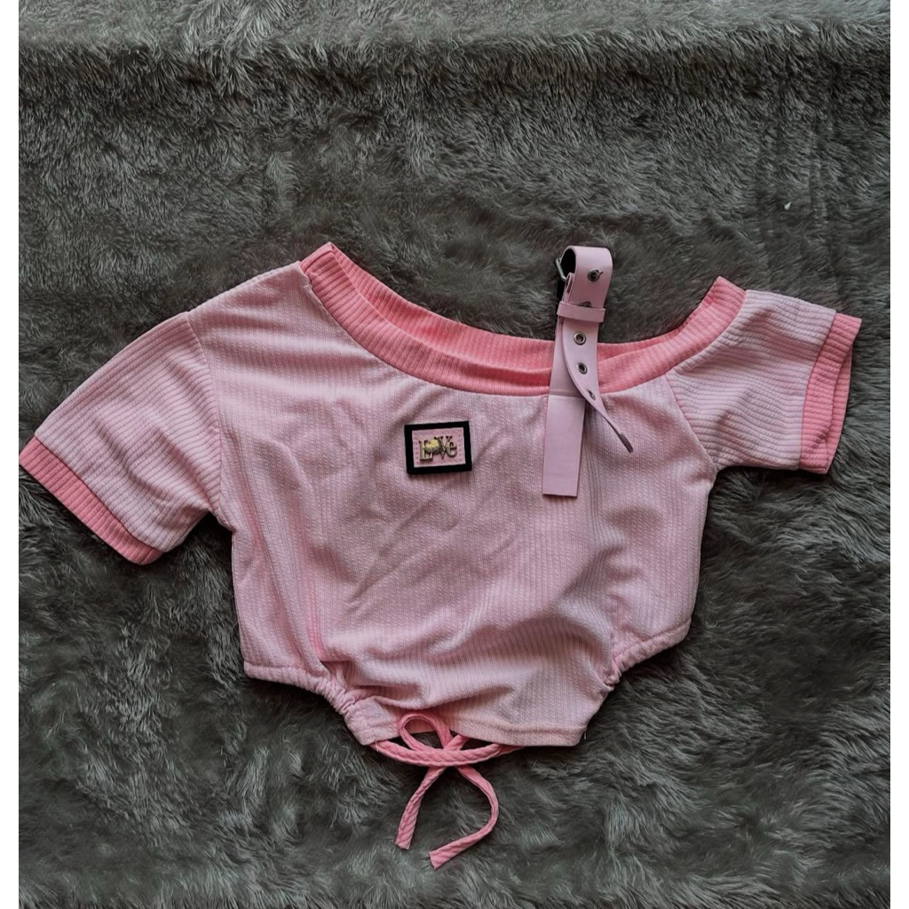 Crop top belt pink | tali ikat ke perut cakep bangte