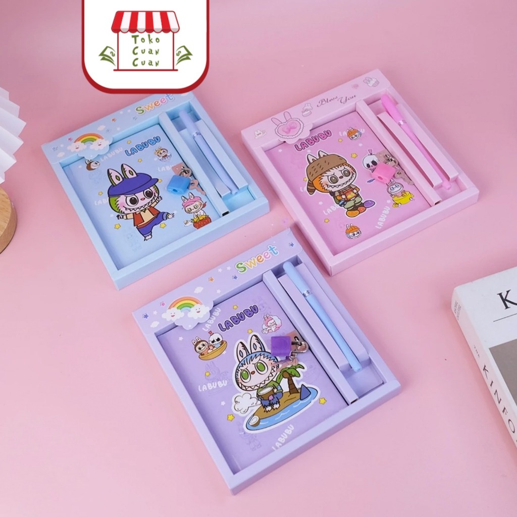 

TCC Labubu Notebook Diary Kunci + Pen Buku Tulis Buku Catatan Goodie Bag Souvenir Ultah Anak