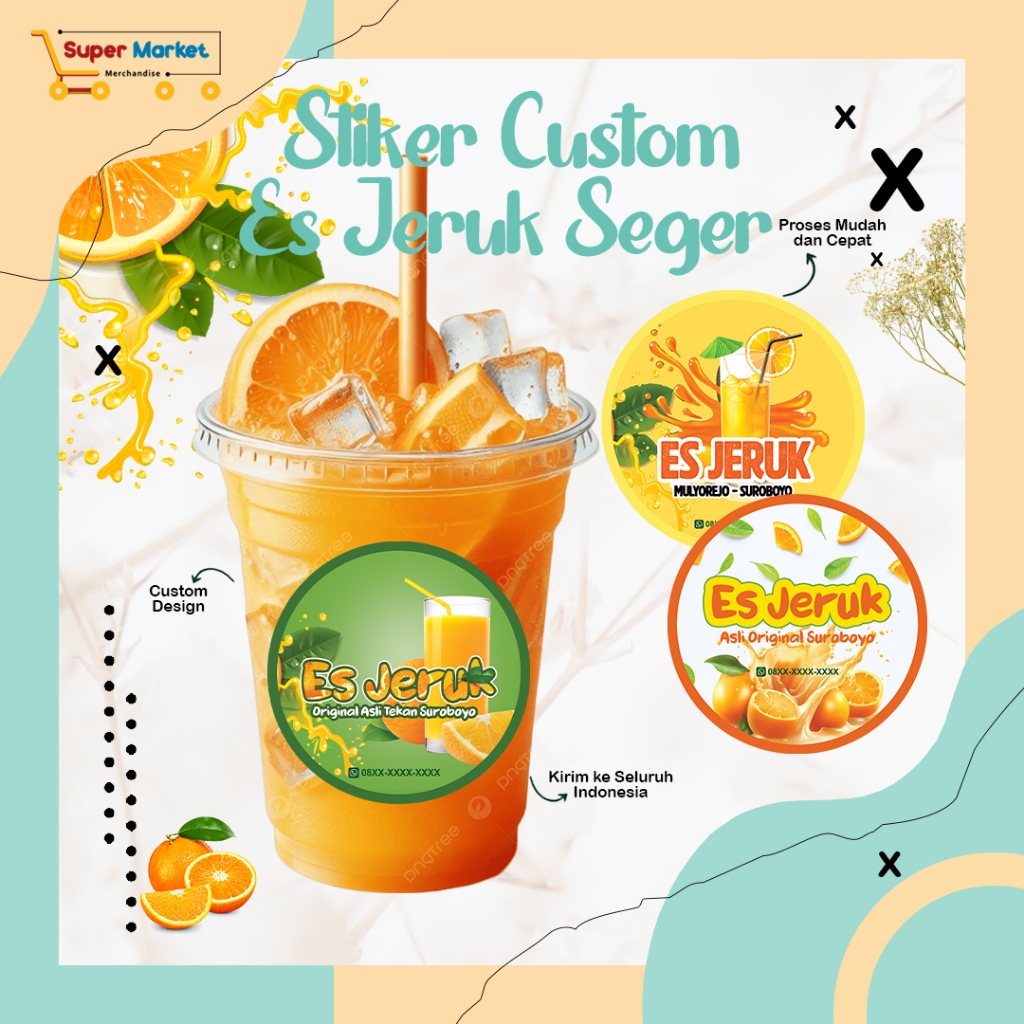 

[ ] CETAK STIKER MINUMAN ES JERUK CUP / CUSTOM STICKER VINYL ANTI AIR / LABEL THANK YOU CUP MINUMAN
