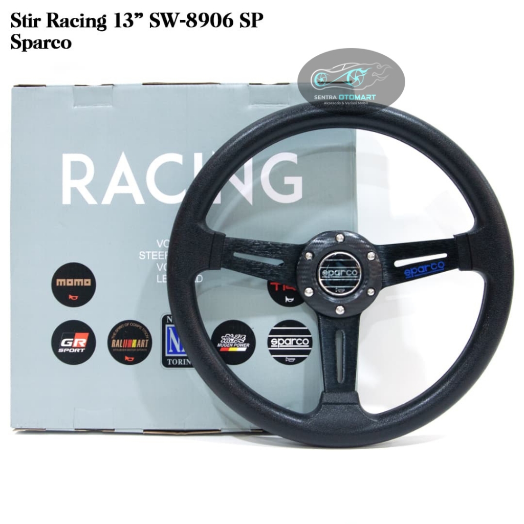 STEER SETIR STIR RACING MOBIL 13 INCH IMPORT HITAM EMBOSE SPARCO / MUGEN / GR Full Black 8906