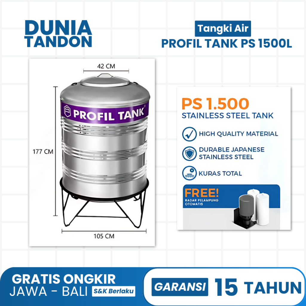 Tandon Toren Tangki Air Stainless  PS 1500 tangki Dengan Kaki Profil Tank / Profil Tank Stainless 15