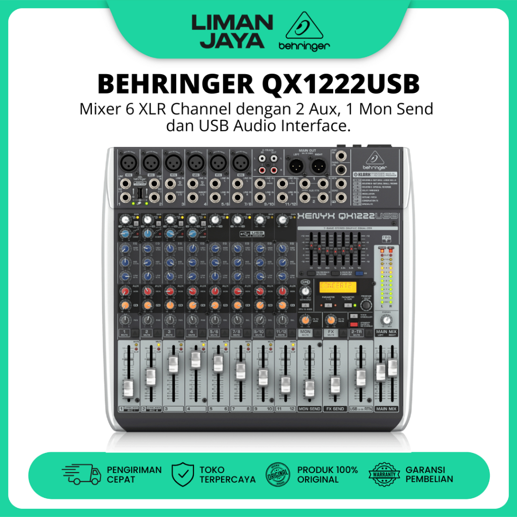 BEHRINGER QX1222USB Mixer 6 Channel Mic 2 Stereo 12 Input Soundcard USB Audio Interface