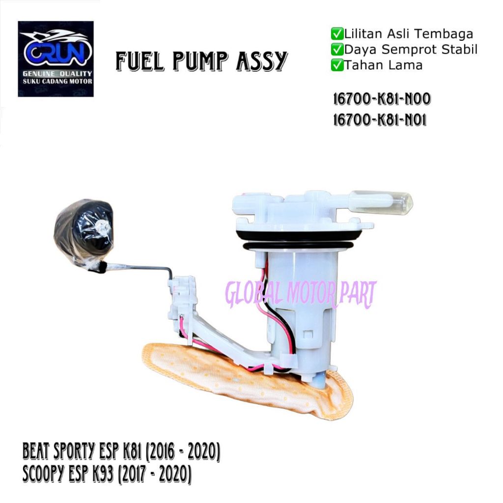 CRUN Fuel Pump Assy Honda Beat Sporty ESP K81 Scoopy ESP K93 / Fuelpump 16700-K81-N01/16700-K81-N00