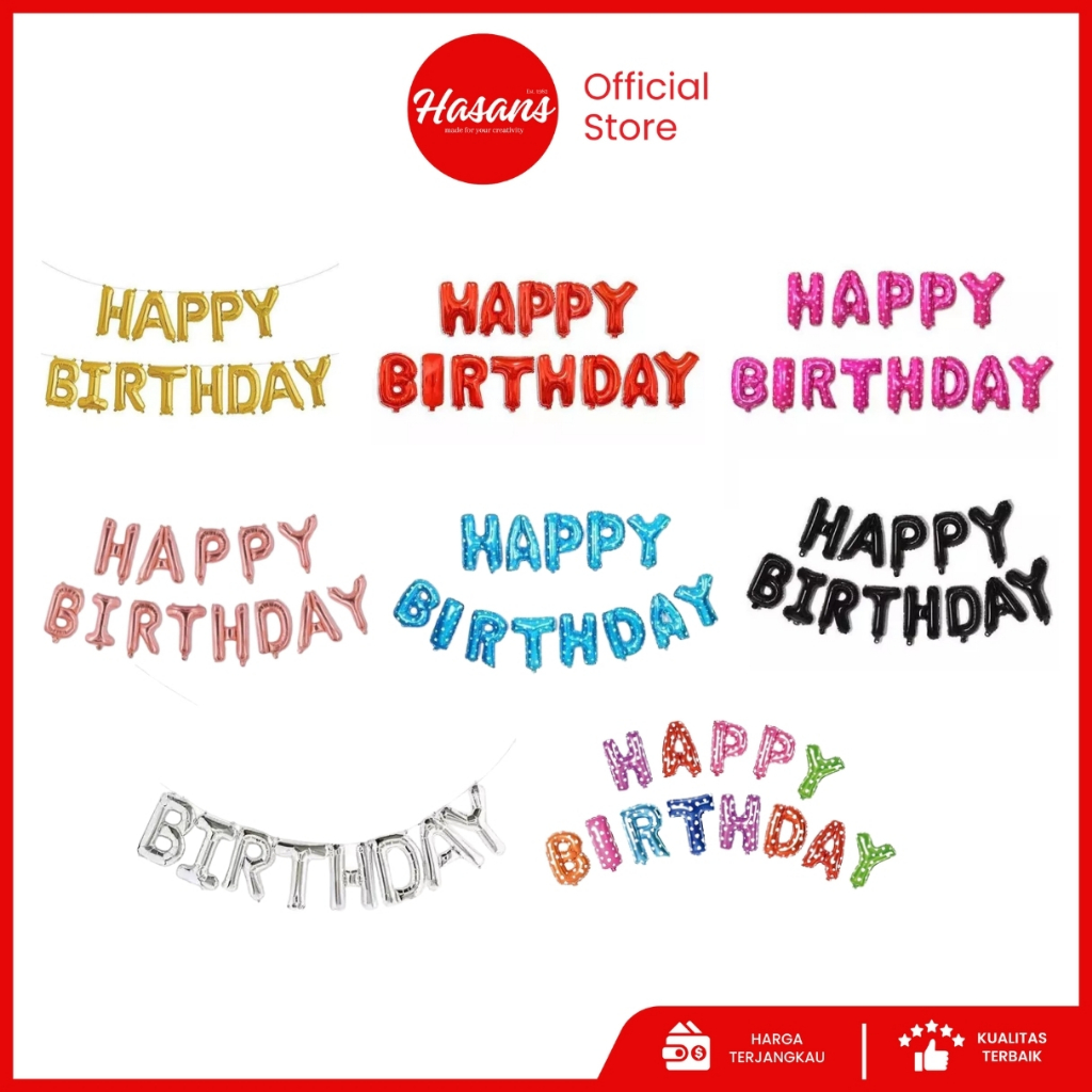 Hasans / Balon Foil Huruf Set Happy Birthday / Balon Tulisan Happy Birthday / Balon Happy Birthday /