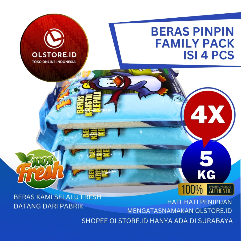 

Beras Pinpin 5kg Family Pack (Isi 4pcs) – Punel Wangi Tanpa Pemutih | Anti Semut & Aman Hujan