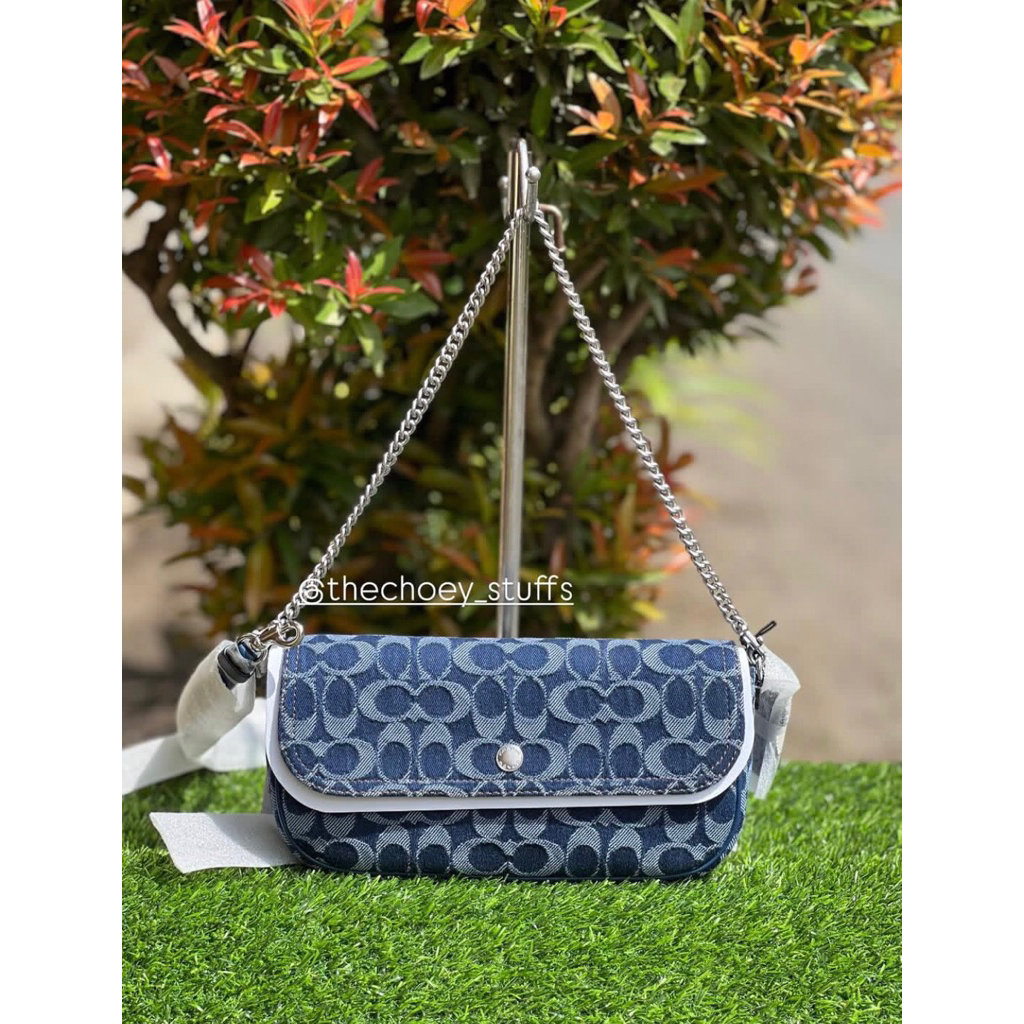 Brook Flap Chain Shoulder Bag Denim
