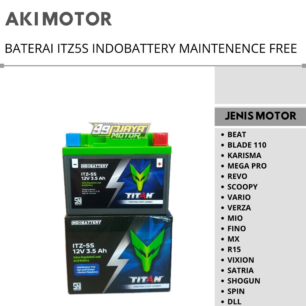 BATERAI INDOPARTS ACCU AKI KERING MOTOR ITZ5SBS BEAT VARIO SCOOPY MIO SOUL GT VIXION KHARISMA SUPRA 