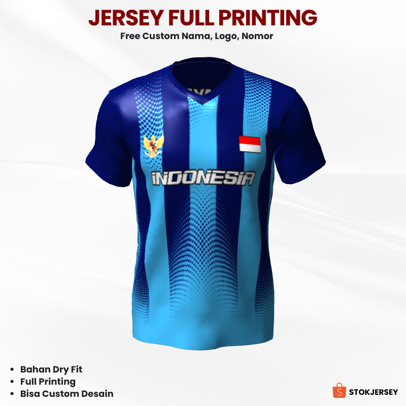 Kaos Jersey Futsal Biru Motif Garis Polkadot 137 - Jersey Custom Full Printing