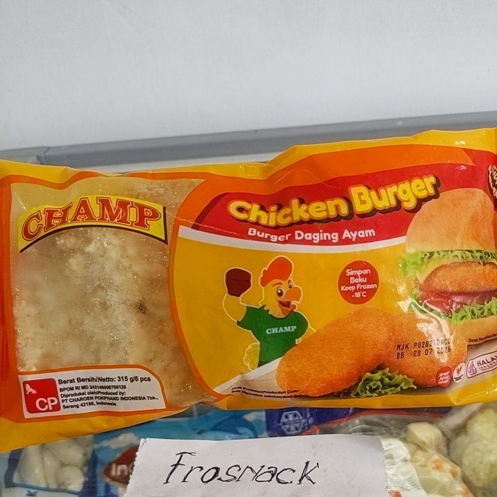 

Chicken burger champ 315g isi 6 pcs