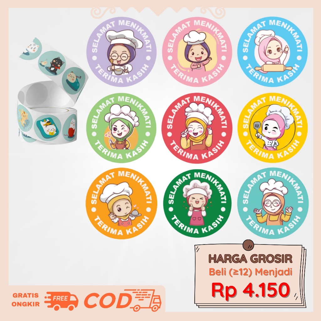 

Stiker Roll Isi 500 Pcs Selamat Menikmati Lucu Untuk Box Makanan Plastik Packaging