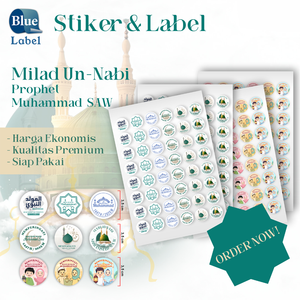 Blue Label Stiker 'Milad Un-Nabi' Stiker Maulid Nabi Muhammad SAW | 3,5 cm