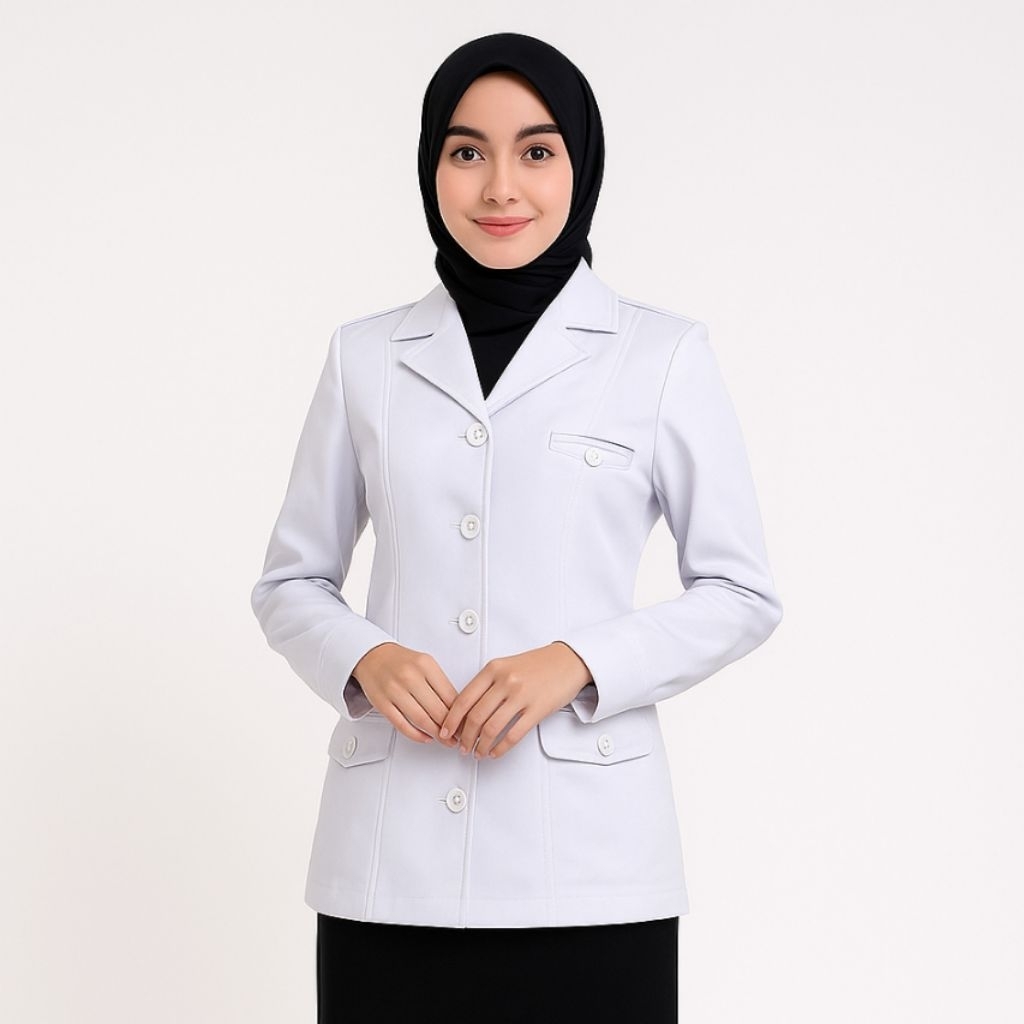 Seragam P3K PNS Wanita Putih Polos Size SS - 5L Baju Atasan Dan stelan Rok Celana Kantong Bawah