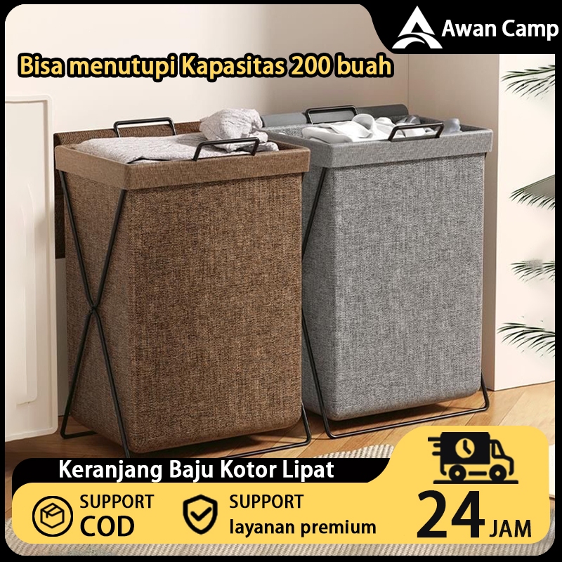 Keranjang Laundry Lipat Minimalis Dapat Dilipat Dilengkapi Rangka Besi Penyangga Keranjang cucian ko