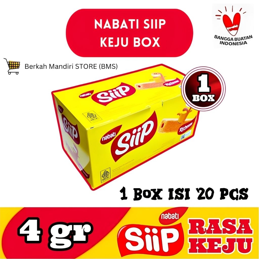 

Nabati Siip Keju Box 20 Pcs @4g – Snack Stick Renyah Rasa Keju