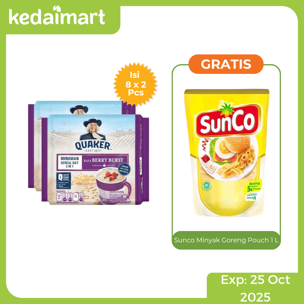 

Buy 2 Pcs Quaker Minuman Sereal Rasa Berry Burst Bag Isi 8 X 30 Gram Free Sunco Minyak Goreng Pouch 1 L