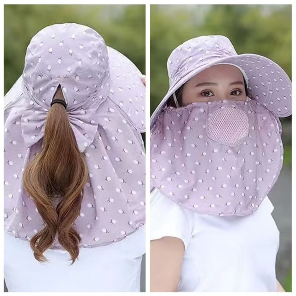 Topi Outdoor Wanita Anti UV /Topi Visor Lipat Wanita / Topi Visor Cadar PenutupWajah / Topi Pantai L