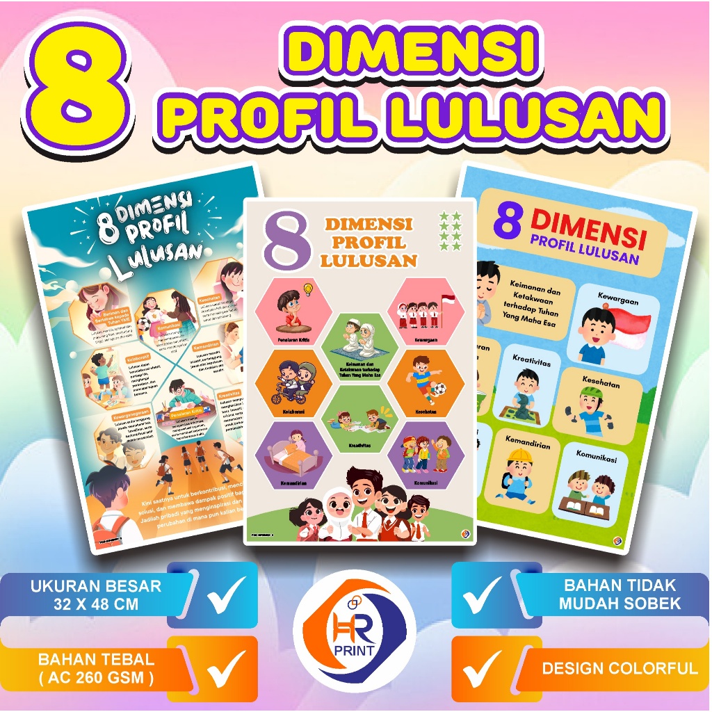 Poster 8 DIMENSI PROFIL LULUSAN - POSTER SEKOLAH/KELAS EDUKASI ANAK