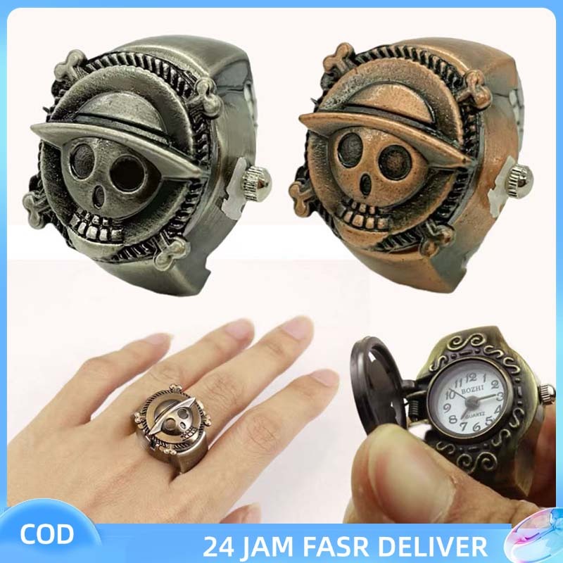 Jam Tangan Cincin Luffy Bentuk Tengkorak Aksesori Anime One Piece Cincin Jam Jari Unik Desain Kreati