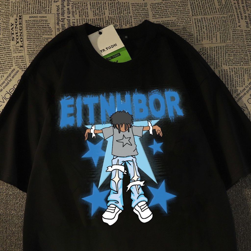 Etnbor Kaos Hitam American Hip Hop Jalan Hip Hop Brand Lengan Pendek Kaos Pria Wanita Musim Panas Ke