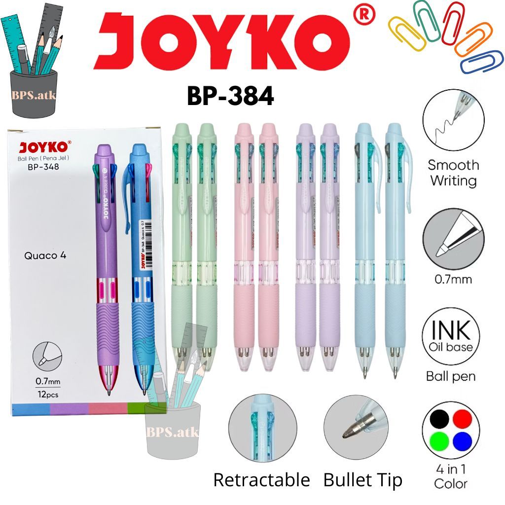 

(12 pcs) JOYKO Pulpen 4 WARNA / Ball Pen Pulpen Pena BP-348 Quaco 4 0.7 mm