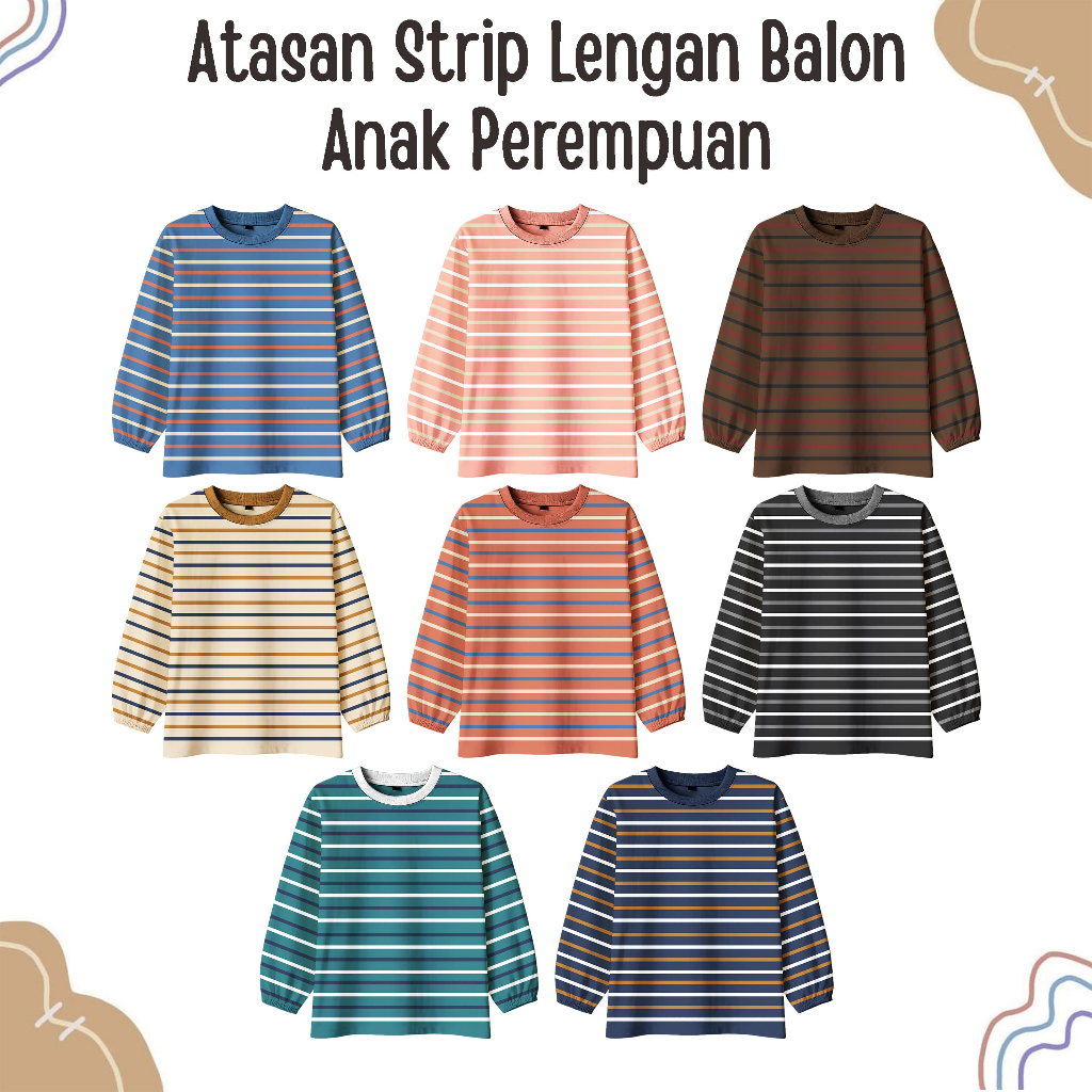Strip Lengan Balon - Atasan Anak Perempuan Lengan Panjang