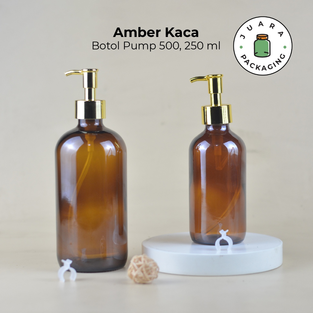 Botol Kaca Amber Coklat Pump Gold 500ml 250ml – Wadah Sabun Cair Lotion Shampoo Skincare Minyak Arom