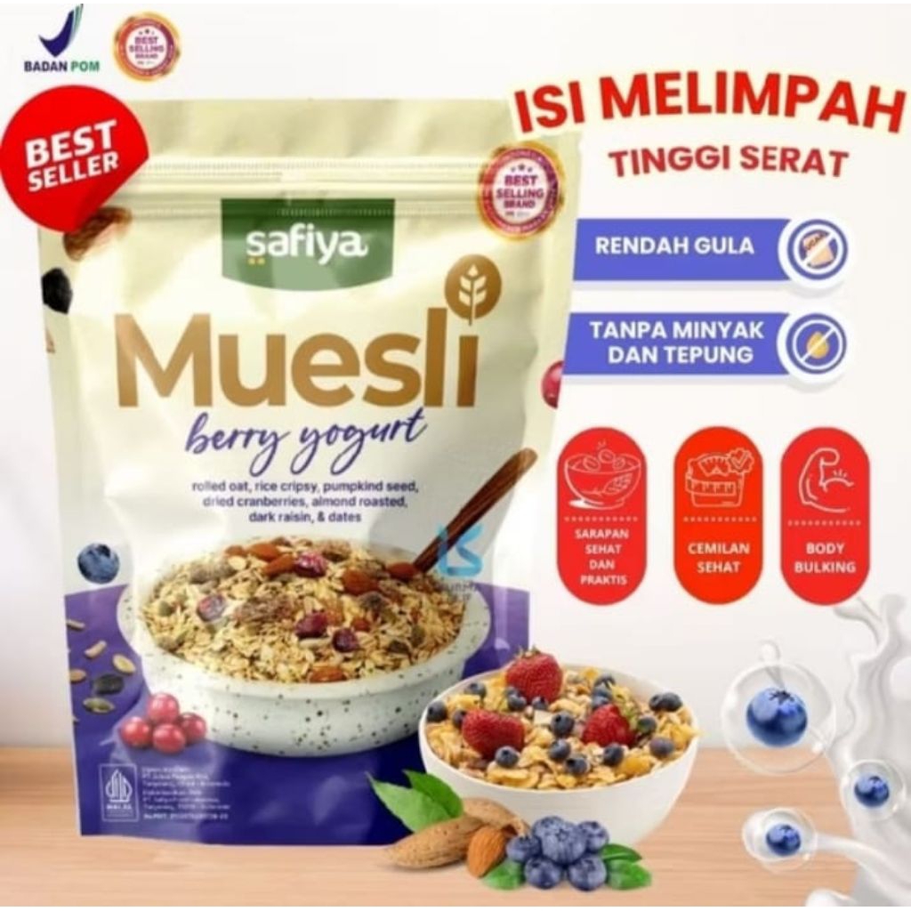 

MUESLI BERRY YOGURT || MUESLI BERRY KEMASAN 1KG || SEREAL DIET SEHAT BY SAFIYA