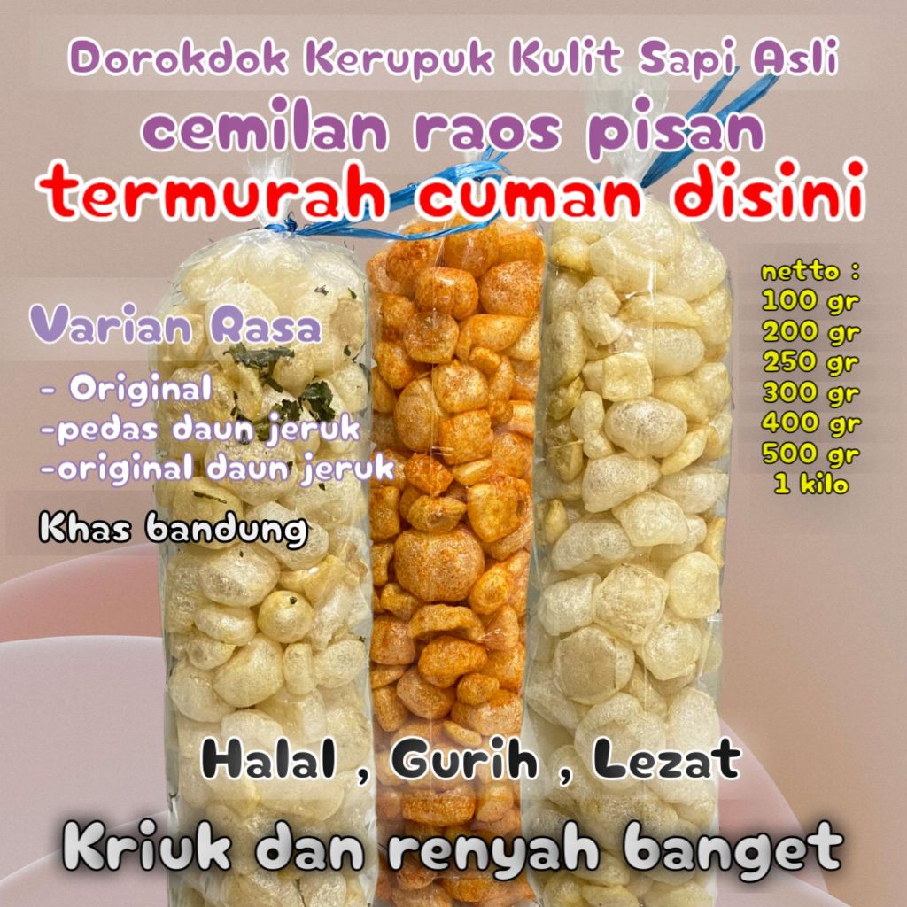 

1 baLL Cemilan KERUPUK KULIT SAPI ASLI 250GR DOROKDOK VIRAL ENAK MURAH GURIH HALAL RENYAH