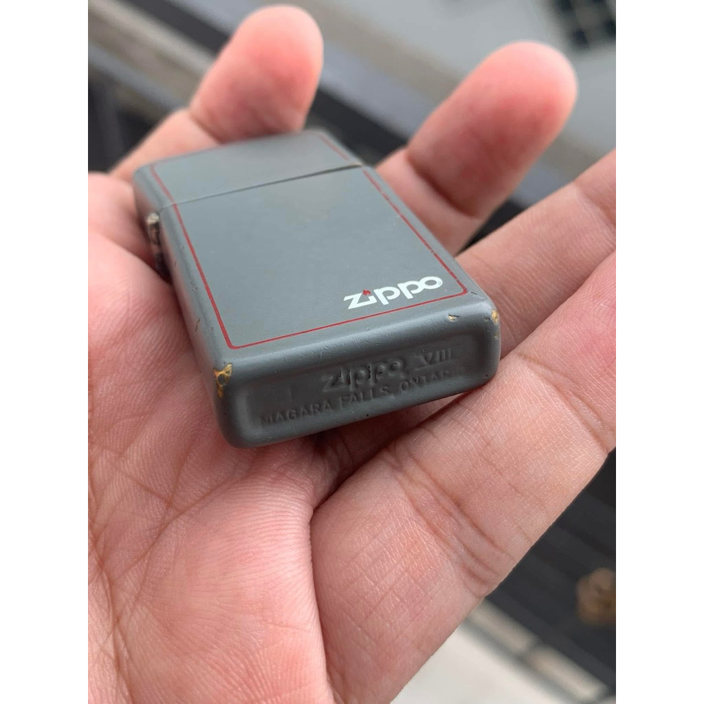 Original Case Only Zippo Slim Niagara Falls Ontario Grey Matte With Red Border Logo