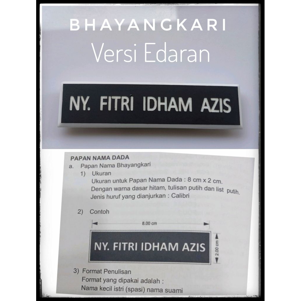 

BHAYANGKARI, PERSIT RESMI, PAPAN NAMA DADA / NAME TAG ATRIBUT PAPAN NAMA ASN / PNS / TNI / POLRI - UKIR/GRAVIR/ENGRAVED/LUBANG - SESUAI ATURAN / GAMAT - Bahan TAHAN Dari GORESAN# Hologram Style #Name Tag Indonesia #Badge Name