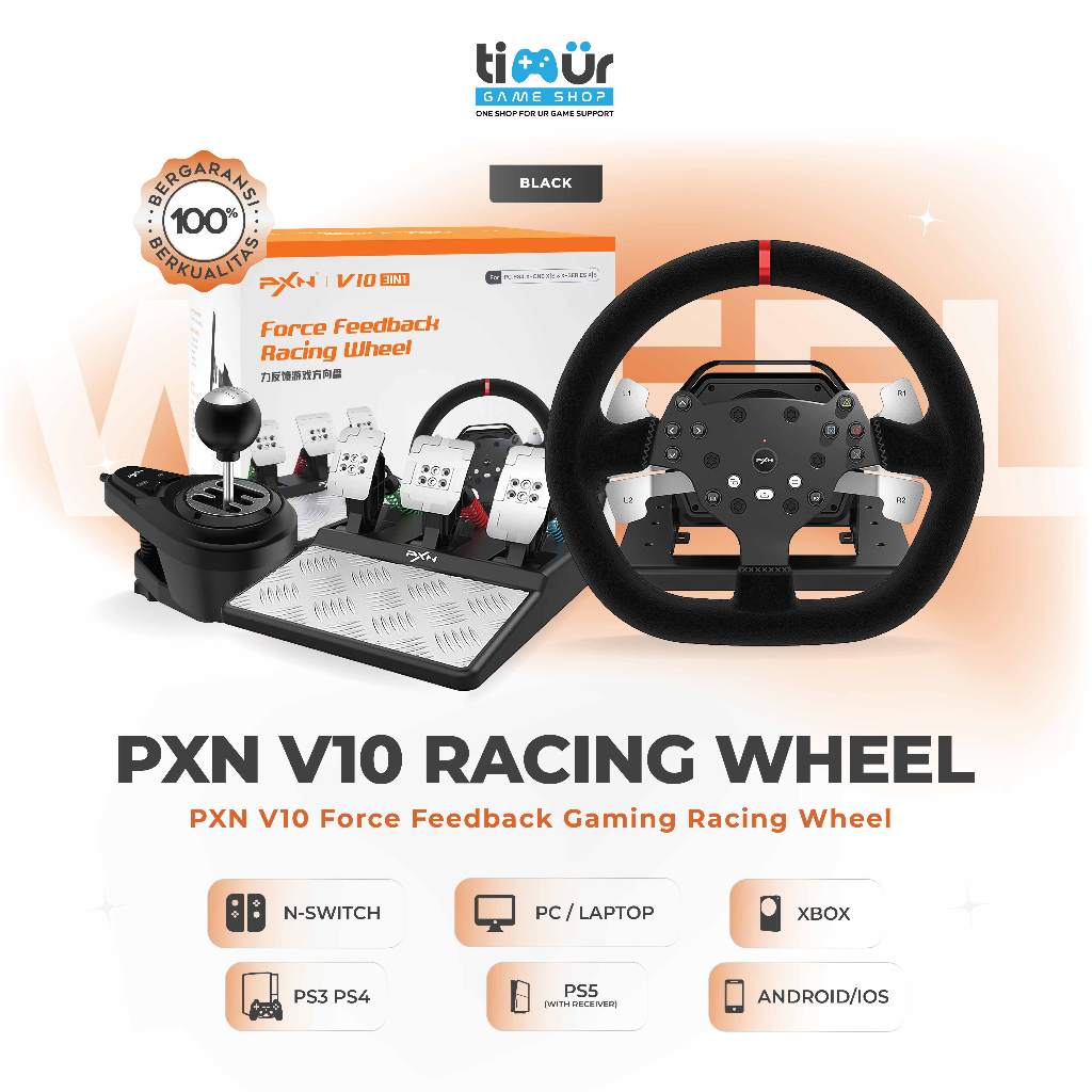 PXN V10 Racing Steering Wheel Setir Stir Balap Simulator Game 3 in 1 Force Feedback + Pedal + Shifte