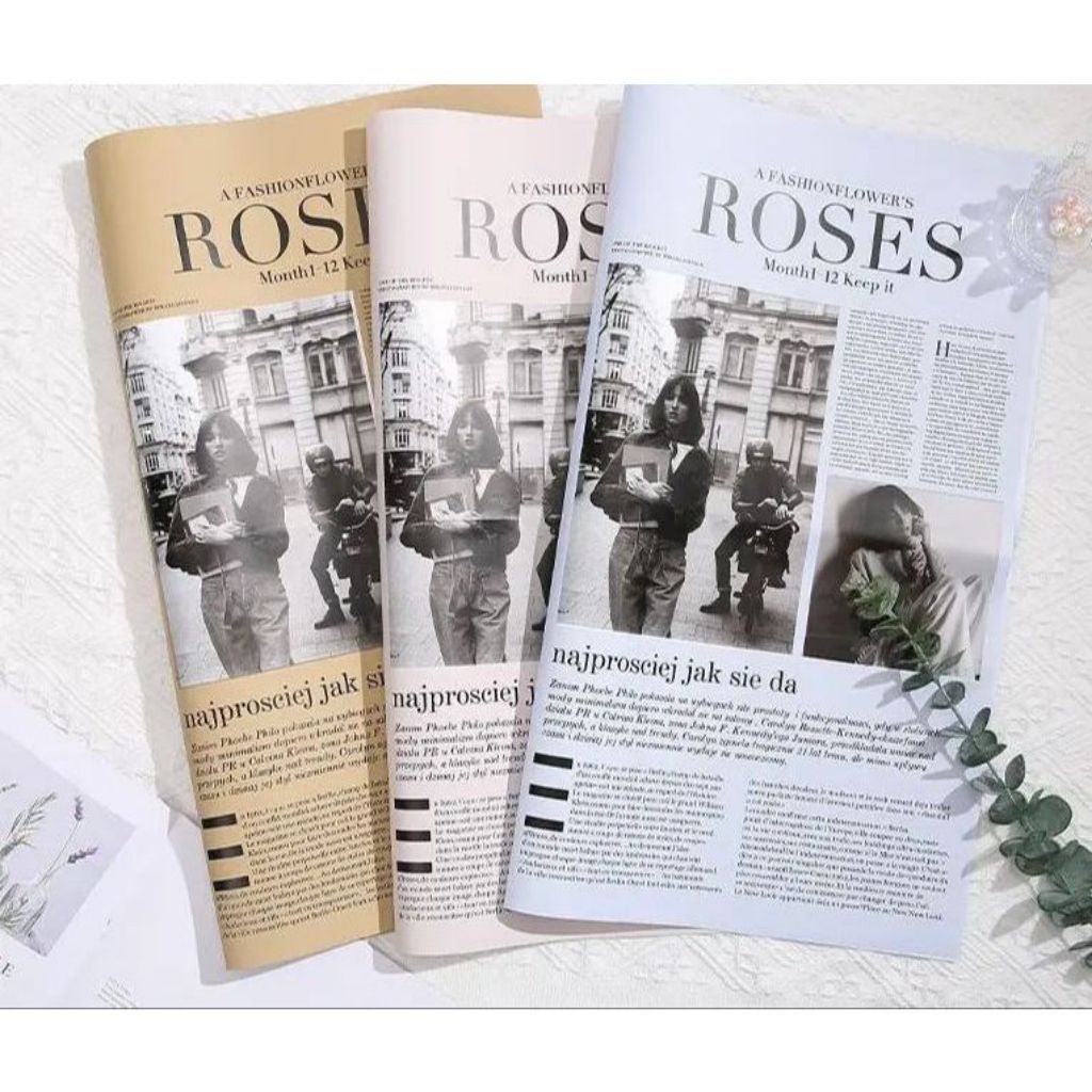 ROSES NEWSPAPER MAGAZINE KERTAS KADO MOTIF VINTAGE KOREA PLASTIK BUNGA KORAN MURAH VINTAGE