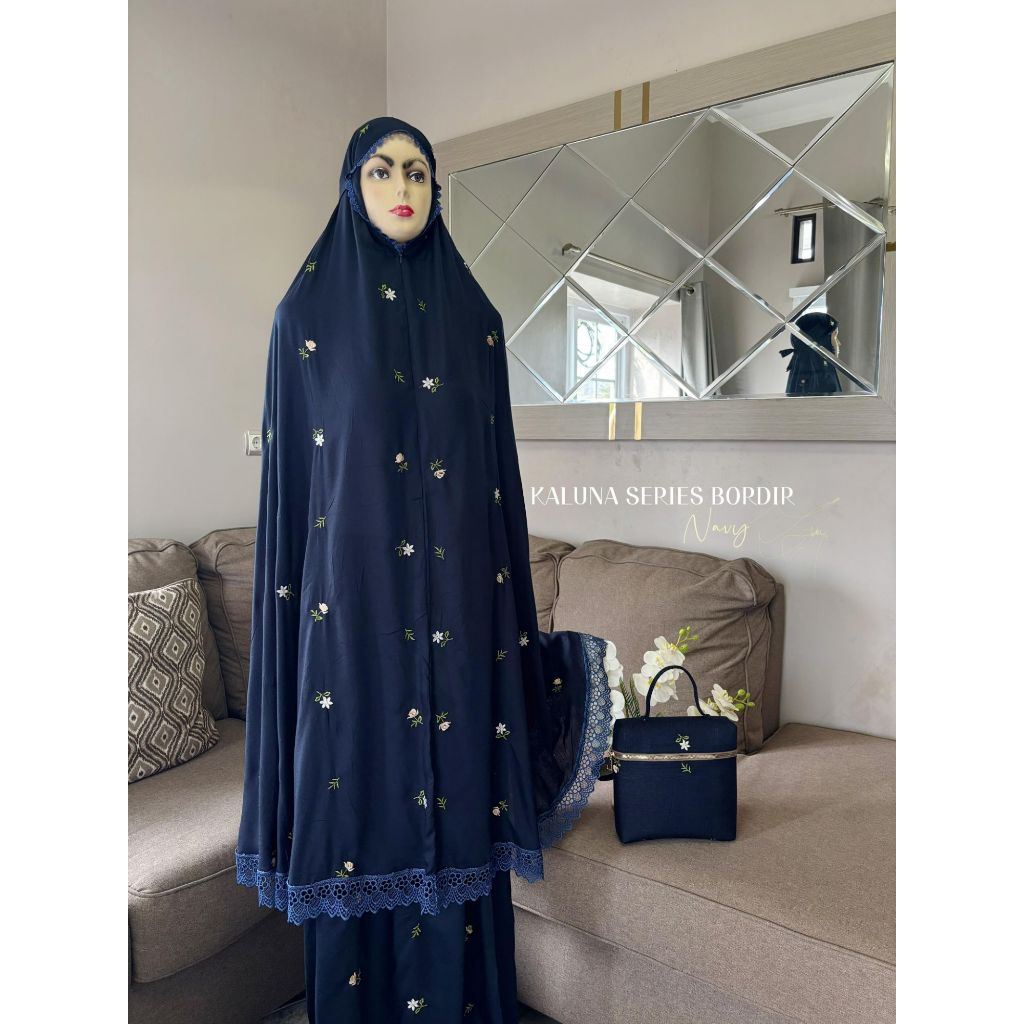 mukena rayon bordir bunga renda senada  cantik mukenah dewasa timbul mewah elegant