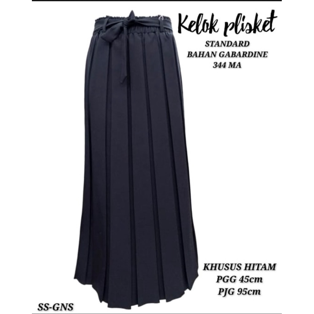Rok kerja plisket Rok Rempel hitam jumbo bahan premium