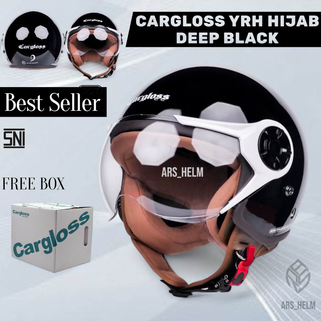 HELM CARGLOSS YRH HIJAB DEEP BLACK / HITAM GLOSSY | HELM RETRO ORIGINAL