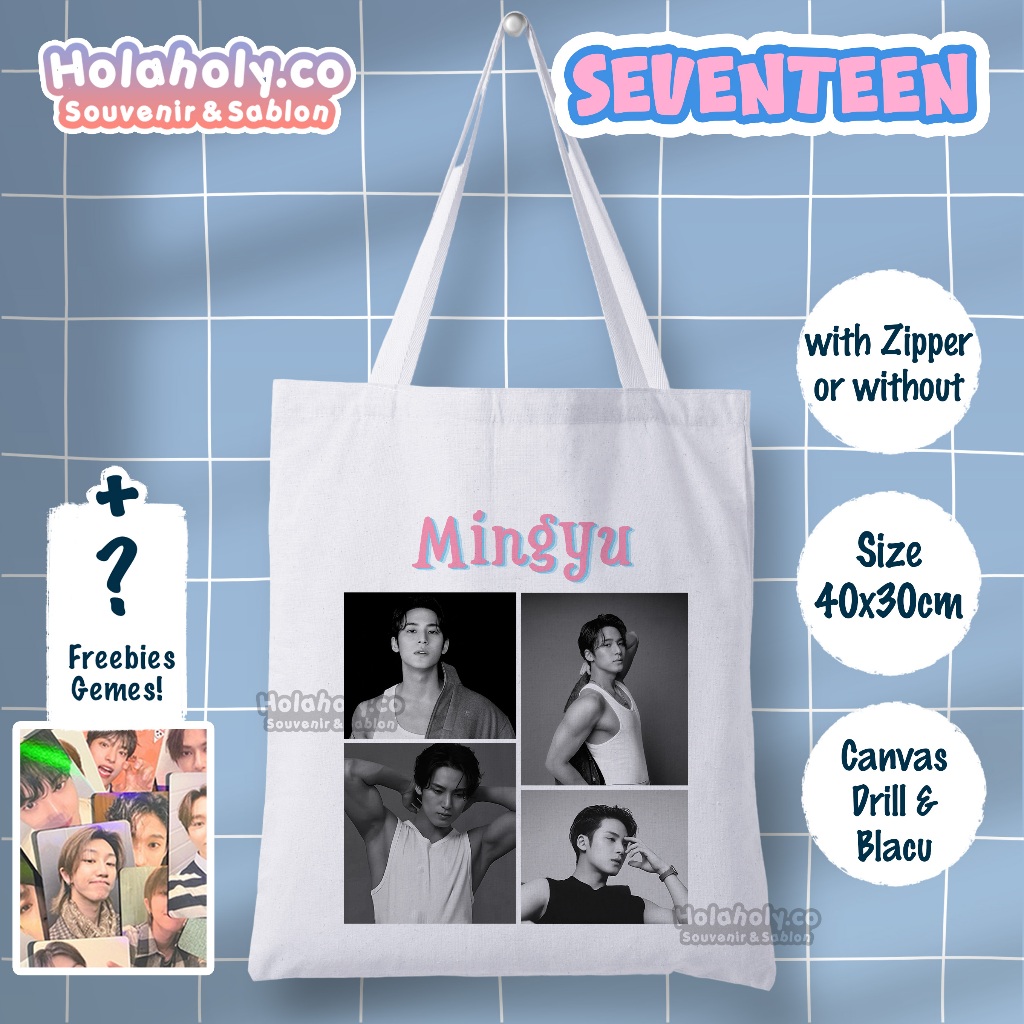 Tas Totebag Mingyu SEVENTEEN Kanvas FOTO Gemes Fankit Seventeen [READY] Gift Kado Kpop Korea [COD]