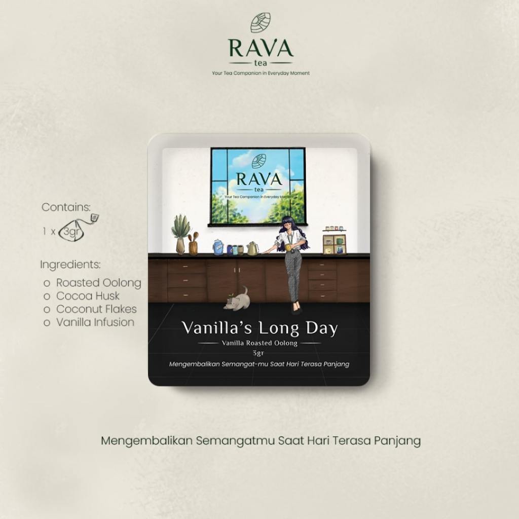 

Rava Tea: Vanilla's Long Day Daily Pack 3g - Teh Vanilla Roasted Oolong - Artisan Premium Tea Blend