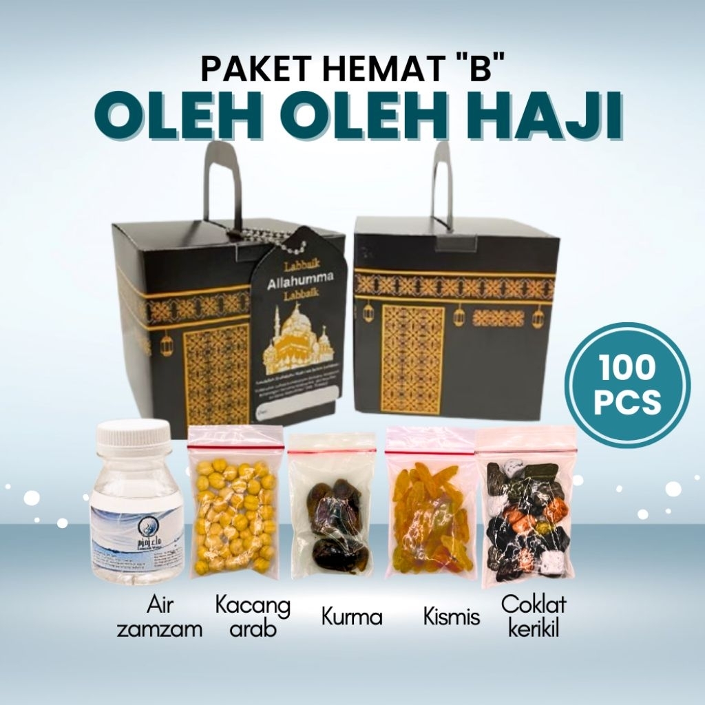 

Paket Hemat Oleh-oleh Haji dan Umroh Paket B 100 PCS isi Air Zamzam Dus Ka'bah
