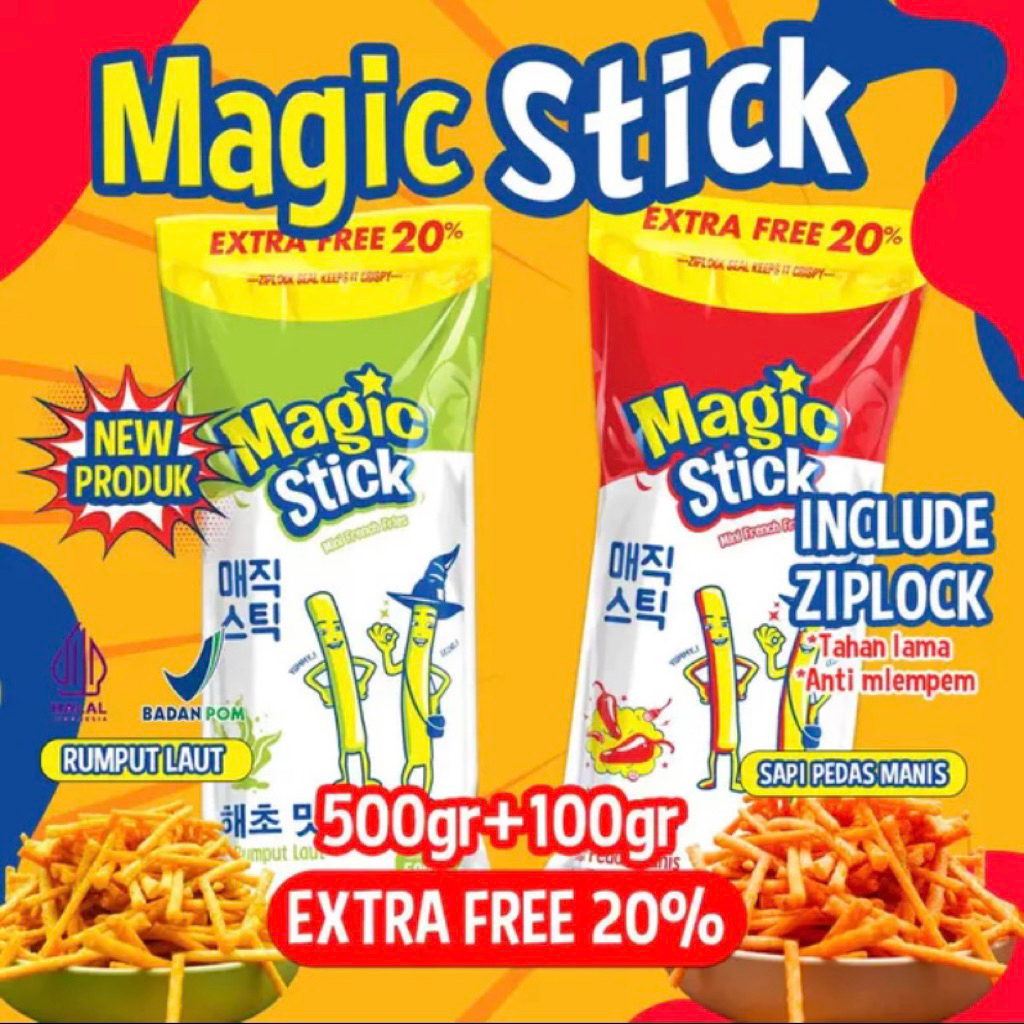 

Camilan Kentang Magic Stick 500 Gram + 100 Gram ~Rumput laut & Sapi Pedas Manis ~ Ektra 20%