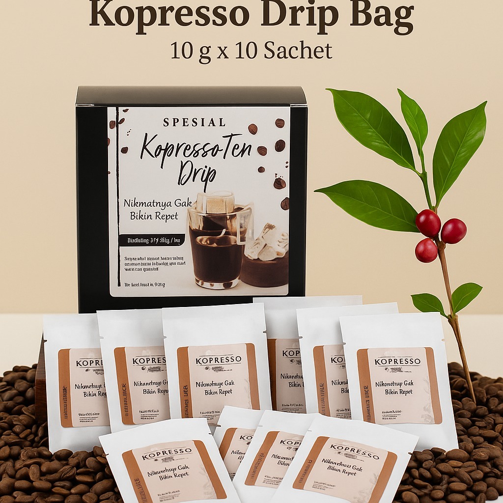 

Kopi Drip Bag Kopresso: Arabica & Robusta Instan-Kopi Ala Cafe Praktis untuk Traveling-10g