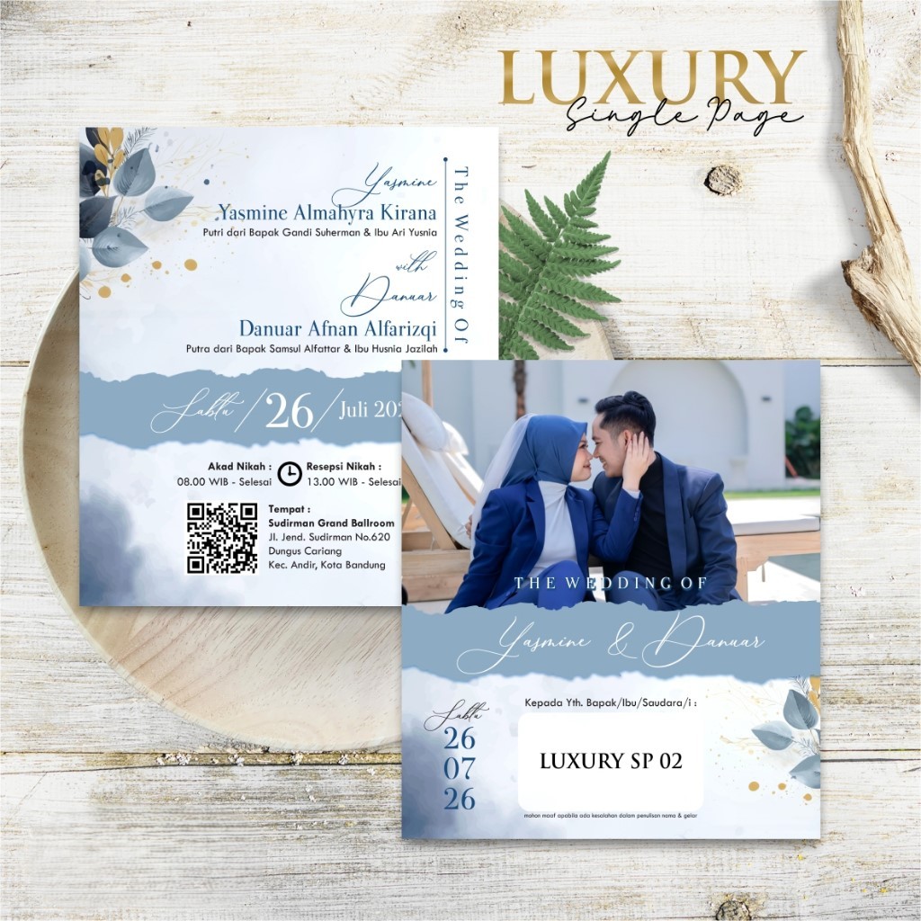 Undangan Pernikahan Mewah Simple 1 Lembar Bolak Balik - Cetak Undangan Luxury Single Page Free Foto