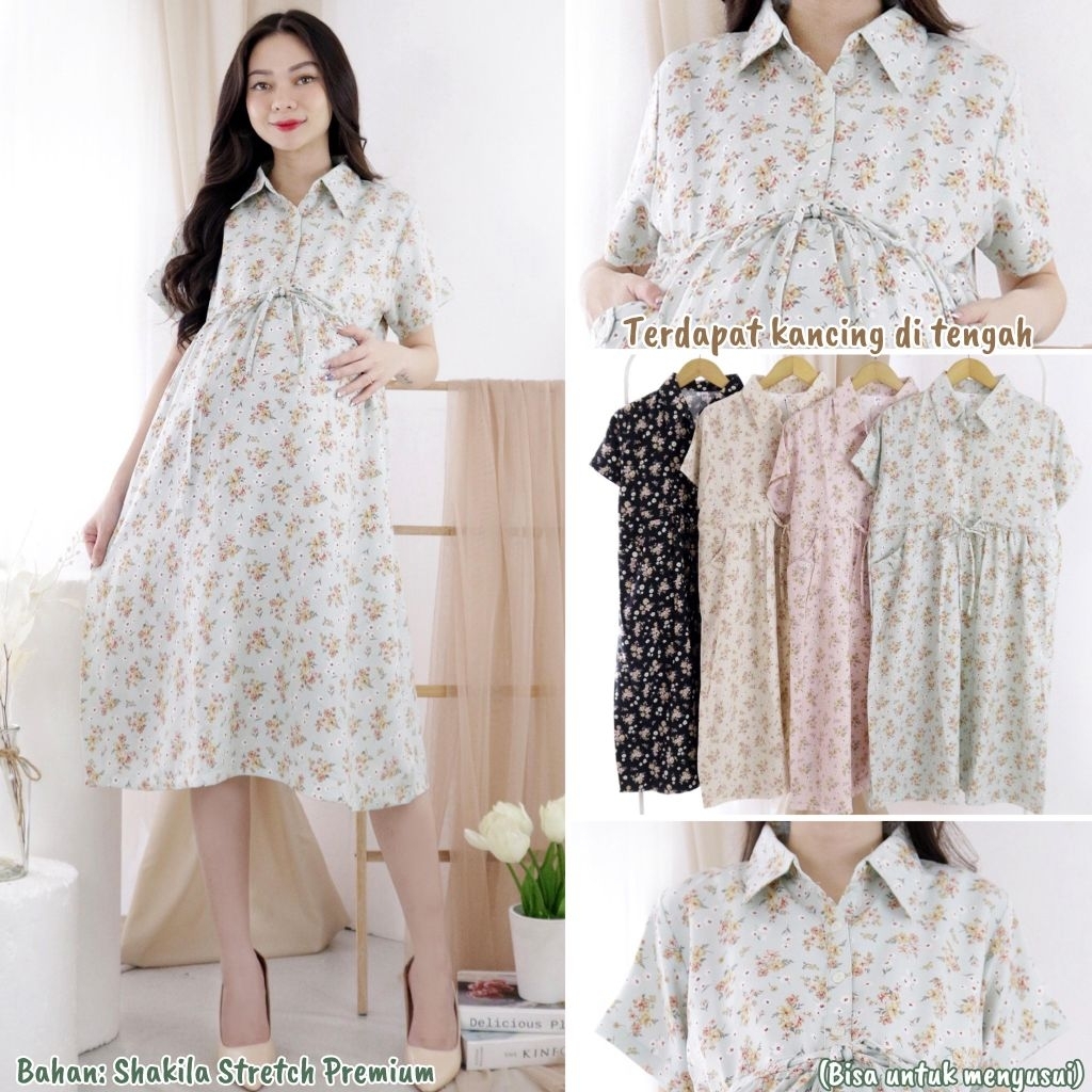 Dress hamil kerah Flowy / dress hamil kerja / dress hamil formal / daster hamil kerja