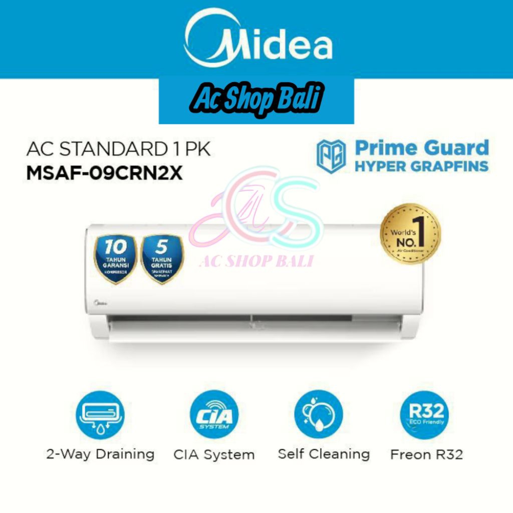 Midea Ac Deluxe standart Low Watt 1 Pk MSAF09CRN